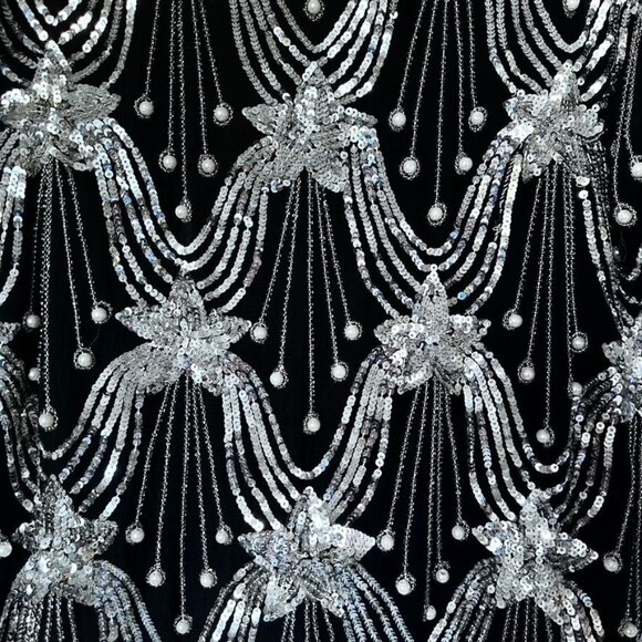 Vintage Retro Black Hand-Beaded Sequin Women's Top 100% Silk Size Medium - Picture 4 of 7